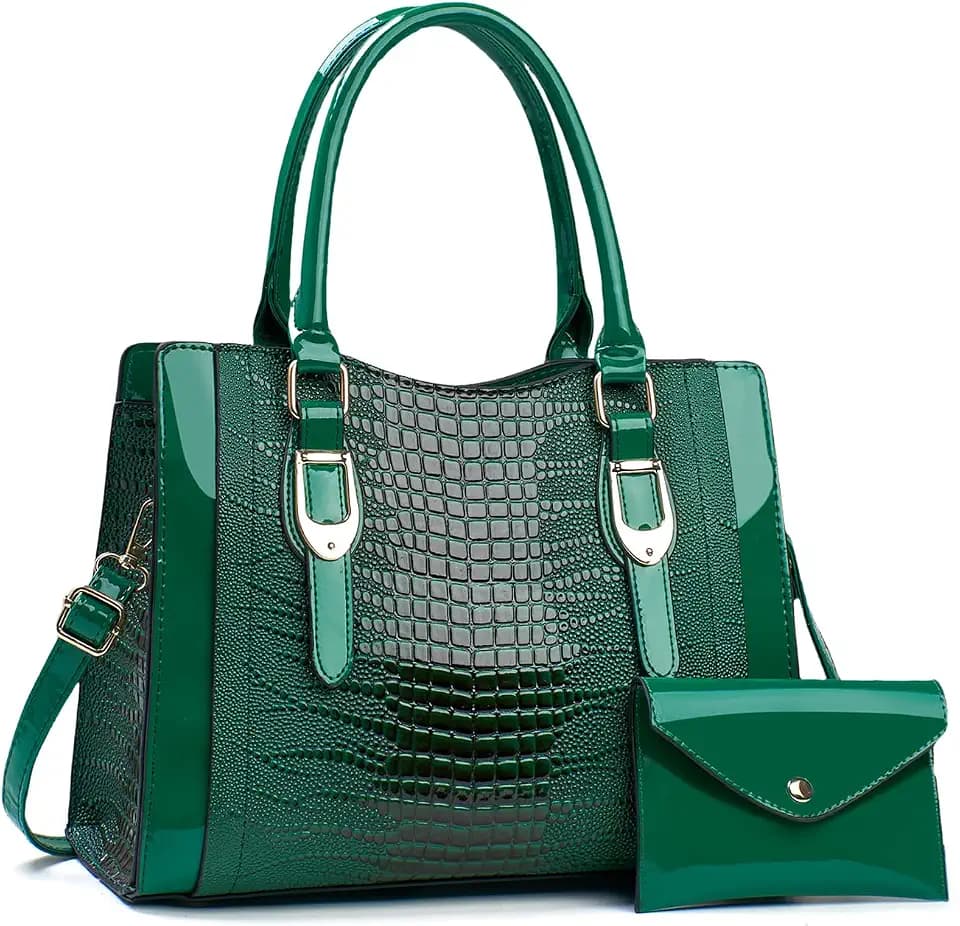 NICOLE & DORIS Elegante Handtasche Damen Schöne Tasche mit Geldbörse Umhängetasche Lackleder Schultertasche Tote Bag für Büro Reise Einkauf