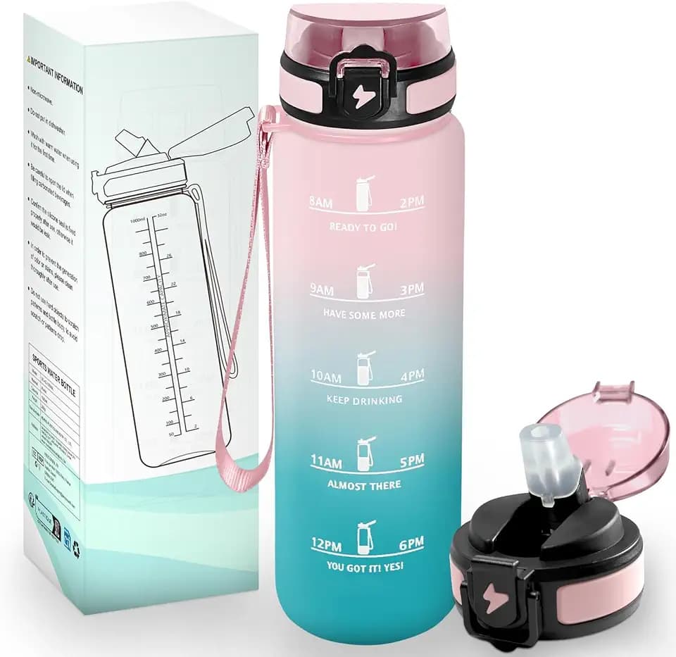 HoneyHolly Trinkflasche 1L, BPA-Frei, Trinkflasche Kohlensäure Geeignet, Wasserflasche Auslaufsicher, Sportflasche mit Strohhalm, Wasserflasche Sport für Fahrrad, Fitness, Laufen, Wandern