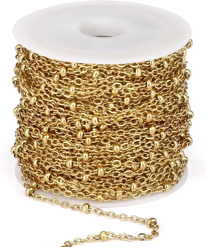 33FT 2mm 18K Gold PVD Plated Satellite Chain Roll Bulk for Jewelry Making