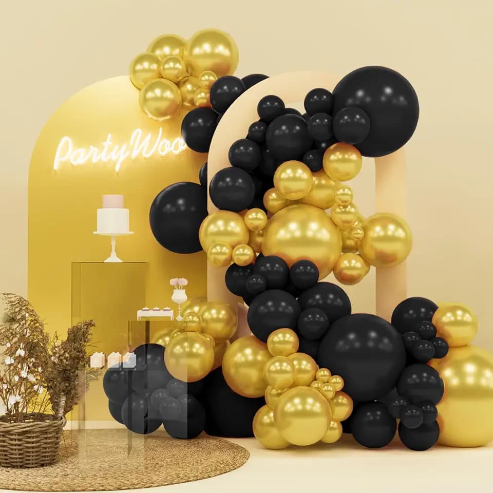 PartyWoo Black Glod Balloon Arch Kit 140pcs Different Sizes 18 12 10 5 Inch