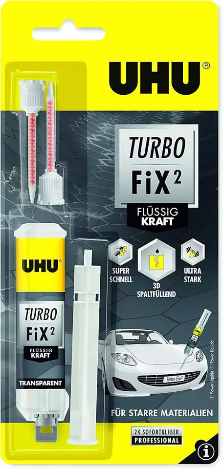 UHU Turbo FiX² Kraft 10 g, Super schneller, transparenter 2-Komponenten Reparaturkleber für viele verschiedene, höchst belastbare Verklebungen, 10 g