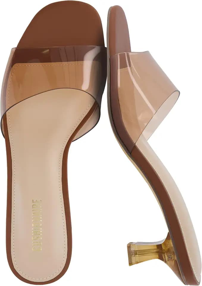 CUSHIONAIRE Doral Clear Kitten Heels for Women, Slip-On Open Toe Dress Sandals with Cushioned Footbed