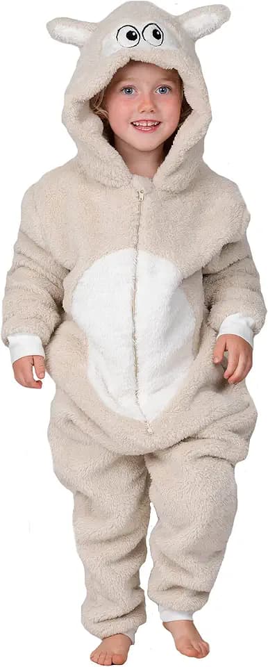 Einteiler für Kinder, Schaf, mit Schwanz, superweich, Lamm Bauernhof, Tier, Welttag des Buches, Fleece-Kostüm