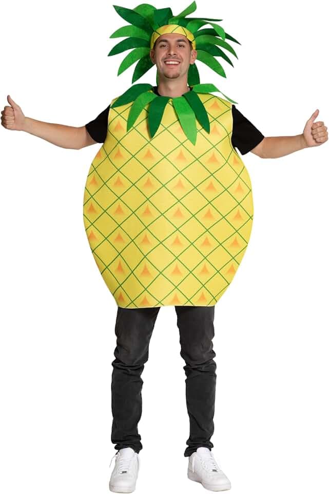 Partychimp Ananas Kostüm Erwachsene, Lustiges Ananas Kostüm Unisex, Obst Kostüm Herren & Damen, Food Kostüm Party Outfit für Karneval, JGA, Mottoparty & Festival, Einheitsgröße