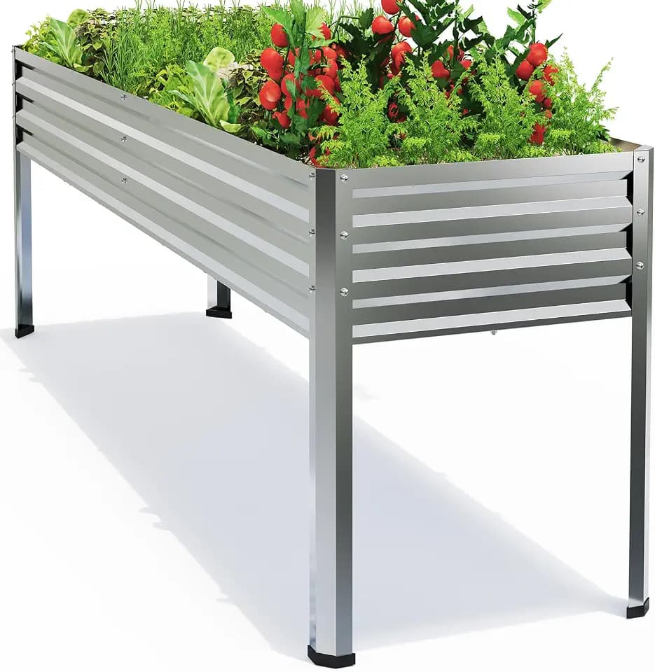 72x24x32in Galvanized Raised Garden Bed Planter with Legs