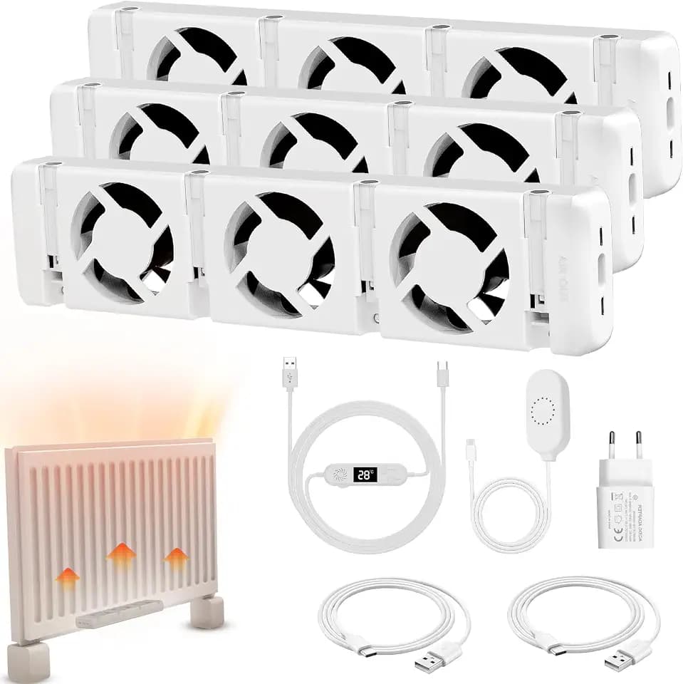 Warmfay Heizkörper Ventilator 3.0 Heizungsventilator, Smart Heizkörperverstärker Einstellbarer Geschwindigkeit mit Thermostaten, Heizungslüfter Lauf Ruhig Sparen von Energie & Heizkosten (Trio Set)