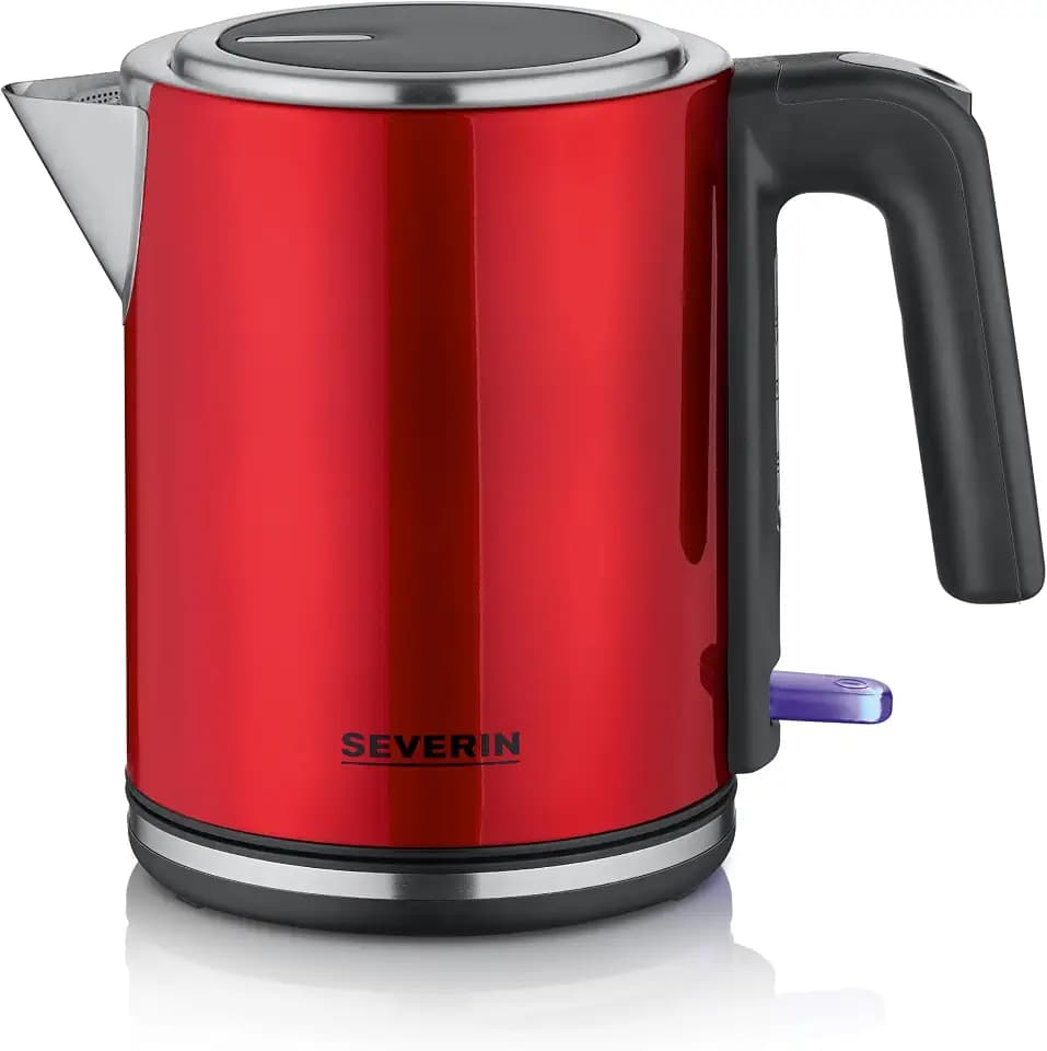 Severin elektrischer Wasserkocher 1L, Kalkfilter, Edelstahl, 2400W, Rot