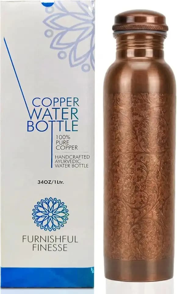 34 Ounce Antique Copper Bottle 1000 ml Pure Copper Water Bottles for Sports, Gym Yoga, Hiking, Handmade Antique Ayurvedic Vessel 1 liter - Pack of 1