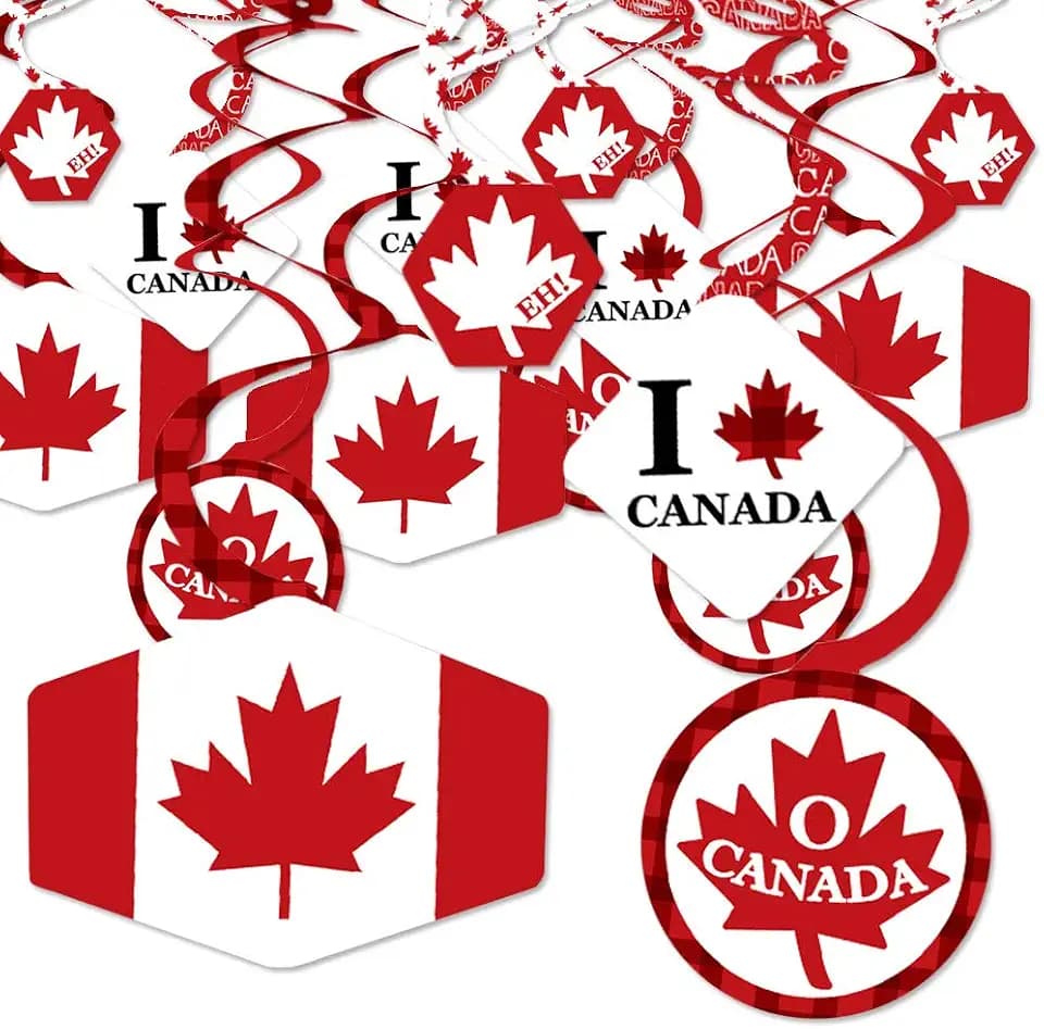 Big Dot of Happiness Canada Day Decorations - Canadian Party Hanging Banner - Canada Day Hanging Swirls - Set of 40