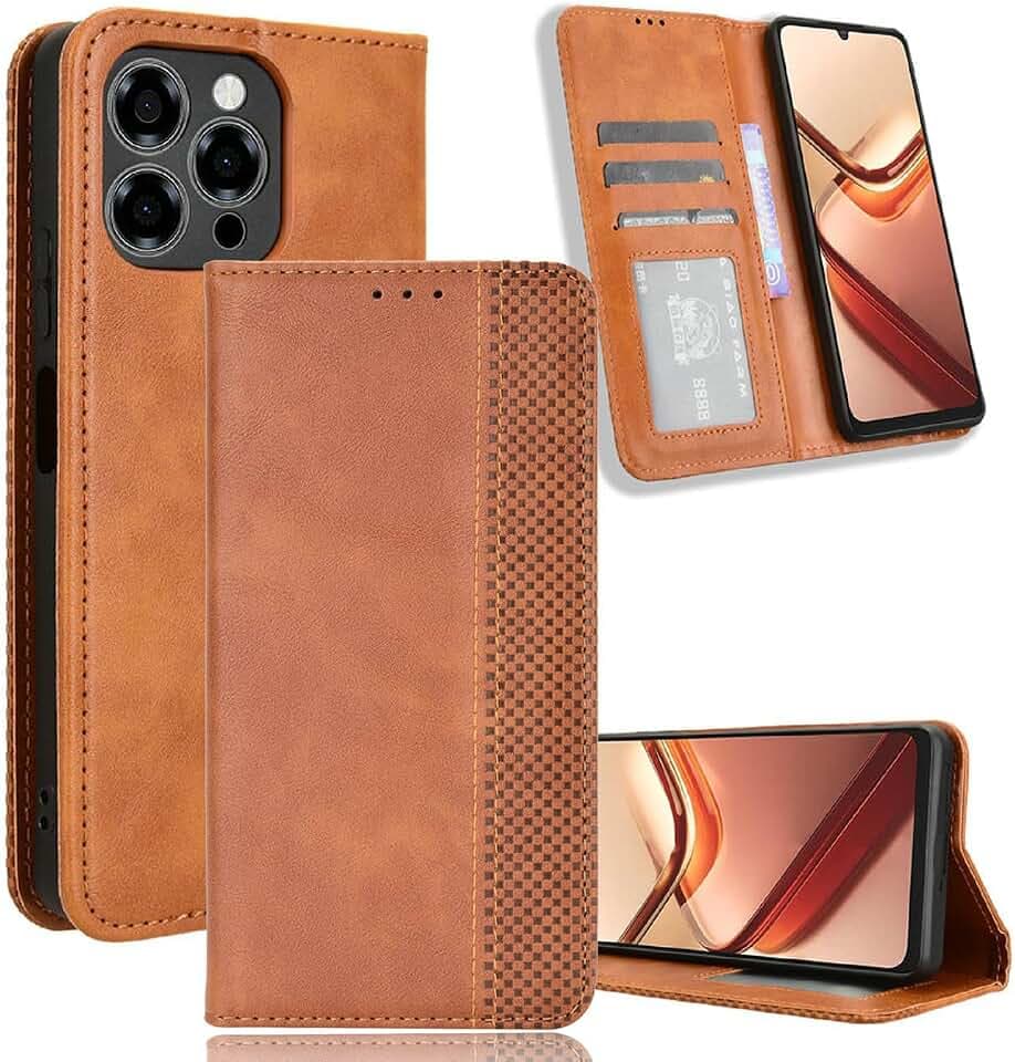 YUECXIN Klapphülle Handyhülle für Doogee Note 58/Doogee Note 58 Pro Hülle, Premium Folio PU Lederhülle mit Ständer Brieftasche Kartenfächer, Stoßfeste Magnetische Schutzhülle, Braun
