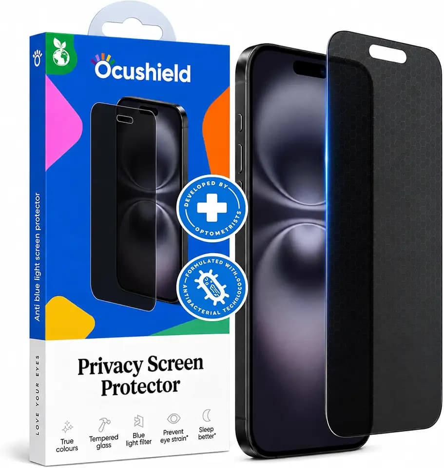 Ocushield Privacy Anti Blue Light Tempered Glass Screen Protector of iPhone 16 Pro Max (6.9") – Anti-Spy, Blocks Blue Light, Prevents Eye Strain & Helps You Sleep Better, 9H Hardness & Case Friendly
