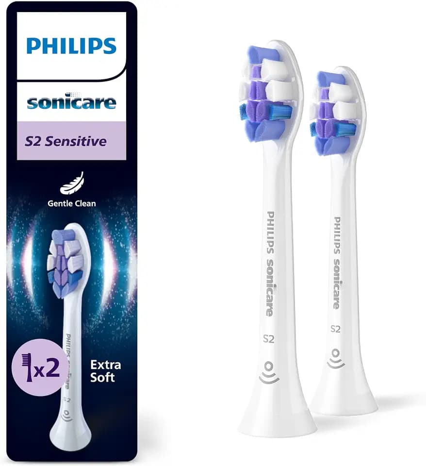 Philips Sonicare S2 Sensitive, Original Ersatzbürstenköpfe, Weiß, 2er-Pack, HX6052/87