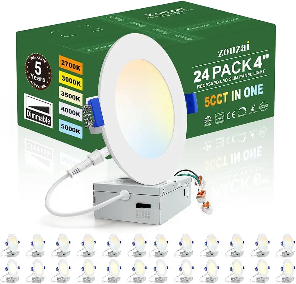 zouzai 24 Pack 4 Inch LED Recessed Ceiling Light, 5CCT, Dimmable, White