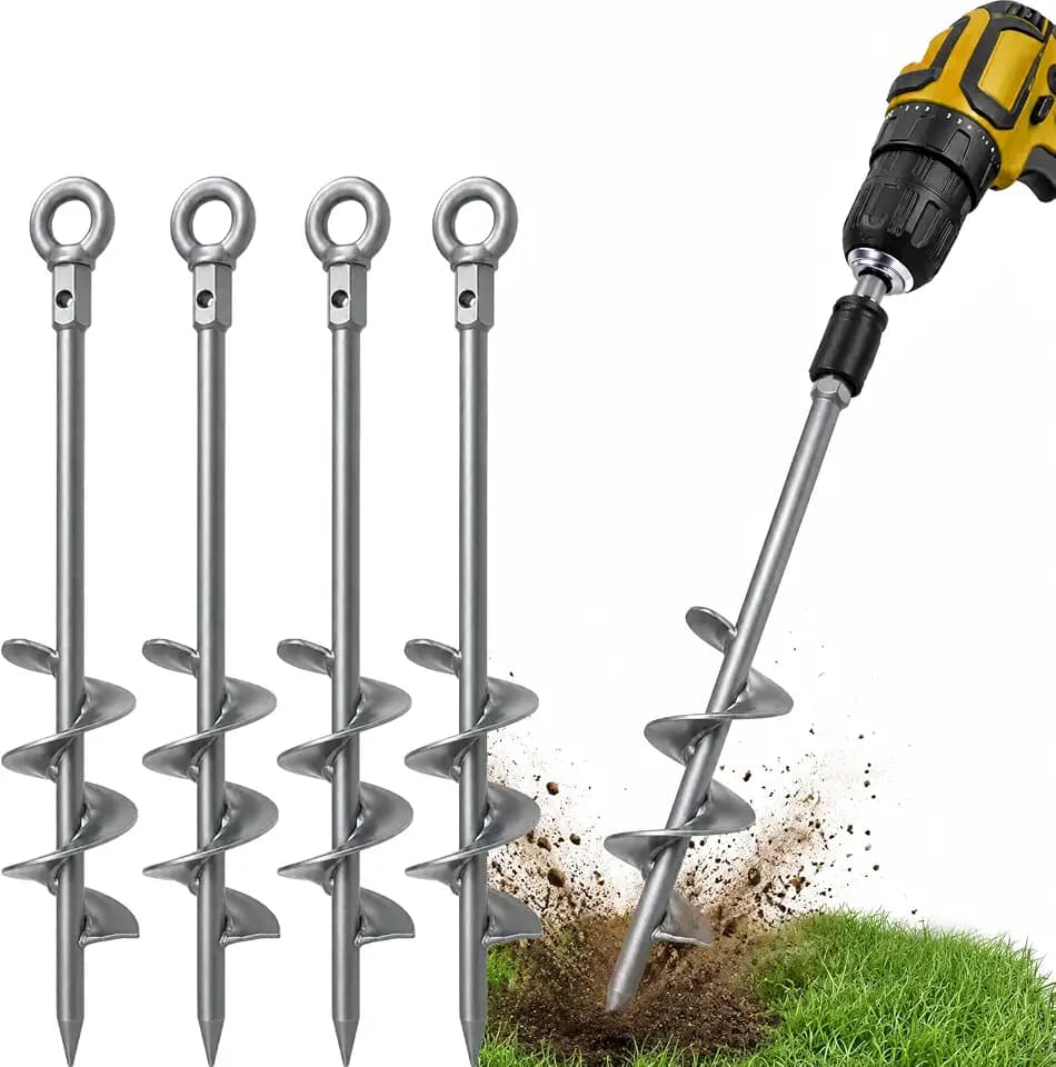 30 inch Ground Anchor Heavy Duty Earth Anchors Set Screw in for Mobile Home, Swing, Tent Trampoline Anchors Wind Resistant Tree Stakes and Supports with Drill Socket, 4 Pack