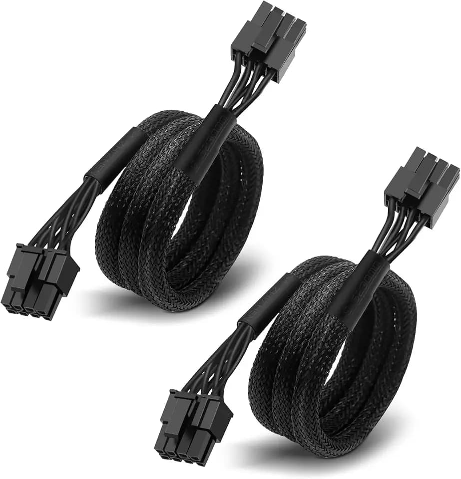 2 Pack of PCIE Power Cable for Corsair & Thermaltake & Rosewill Photon: 65CM, 8-Pin to 6+2 Pin, Male-to-Male GPU Cable Adapter Sleeved for ARESGAME Modular Power Supply, 18AWG, Black (25.5")