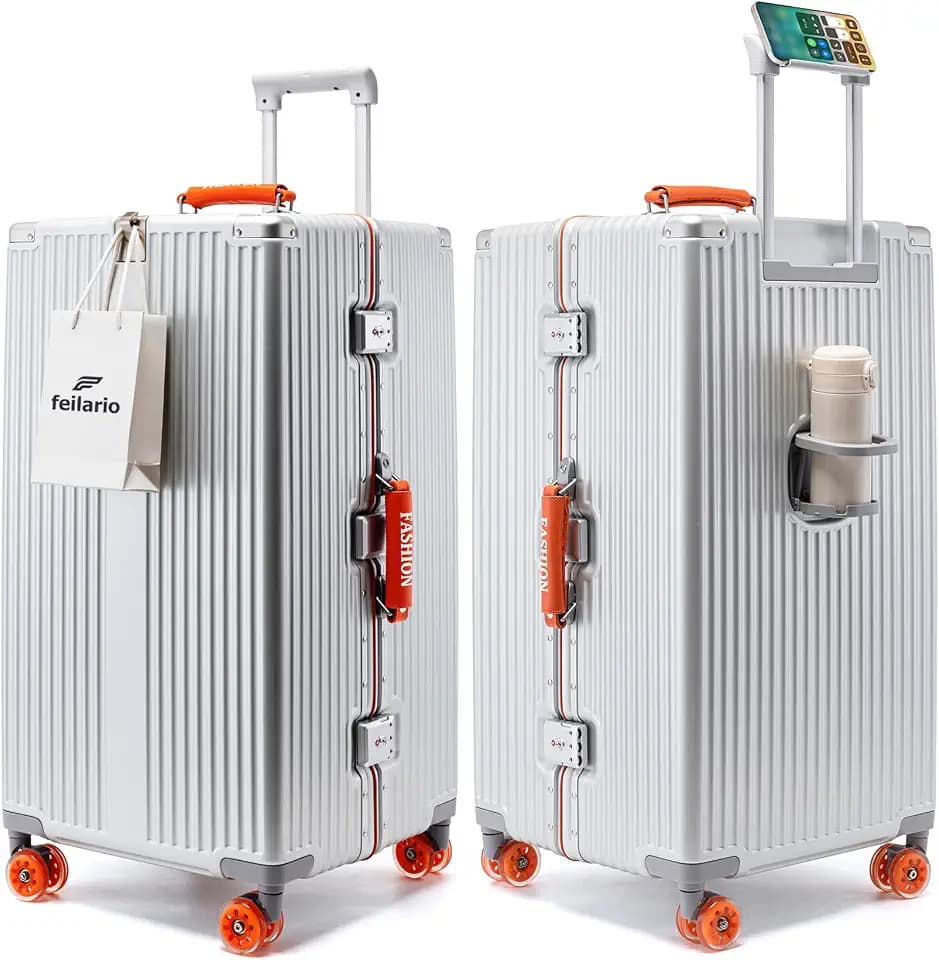 feilario Super Large Aluminum Frame Checked Luggage, Removable Wheels