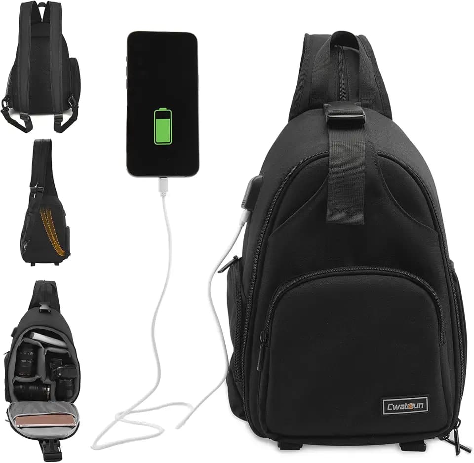 Cwatcun 2-in-1 Sling/Backpack, USB Camera Bag for DSLR/Mirrorless