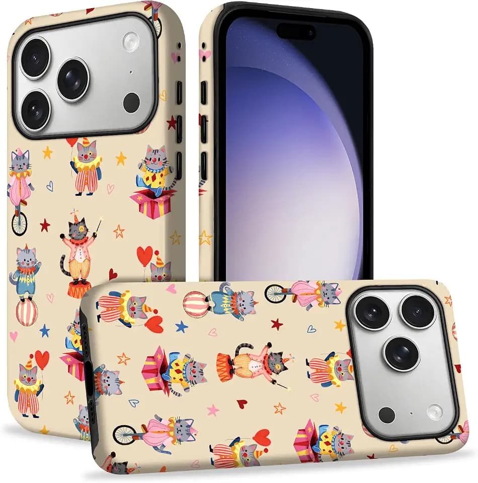 Compatible with iPhone 17 Pro/iPhone 18 Pro Case,Circus Cat Classic Hybrid Phone Cover
