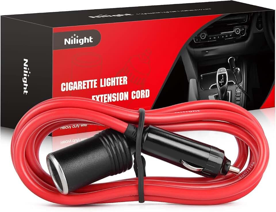 Nilight Cigarette Lighter Extension Cord Cable Heavy Duty 6ft 12V/24V Car Charger with Cigarette Lighter Plug Cigarette Lighter Socket,2 Years Warranty