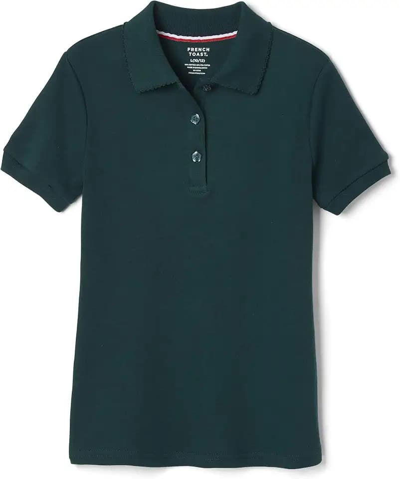 French Toast Girls' Plus Sized Short Sleeve Polo with Picot Collar