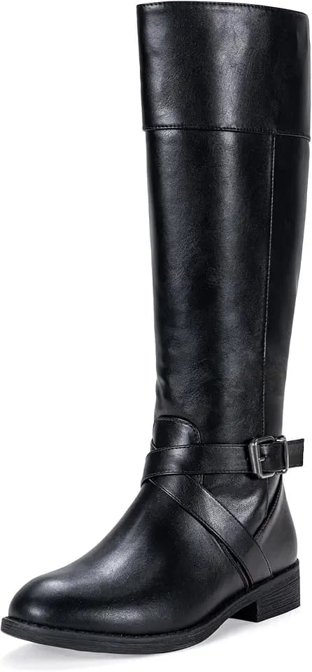 Vepose Women's Knee High Riding Boots with Buckle and Inside Zipper