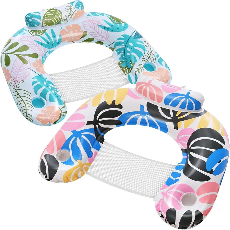 ANNIL【4 Pack】 Adult Inflatable Pool Floats Chair, Water Leisure Inflatable Floating Chair,Drink Holder, Ergonomic Headrest,Pool Floaties for Adults Swimming Pool Party, Summer Water Fun