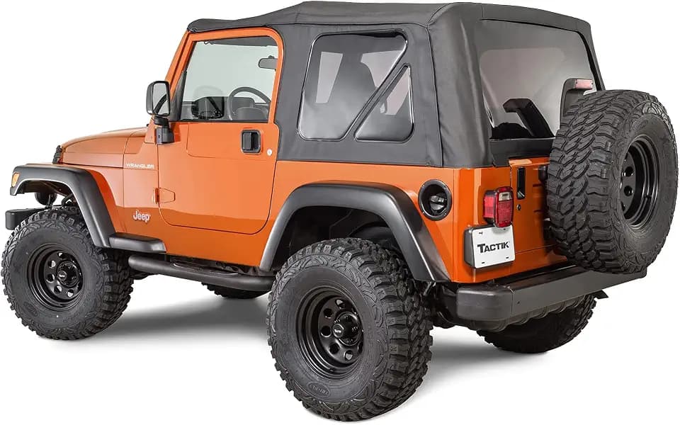 TACTIK Fabric Only Replacement Soft Top - Fits Jeep Wrangler TJ 1997-2006 - Custom-Fit Fabric Roof with Removable Side and Back Window Jeep TJ Soft Top Jeep TJ Top Cover (No Door Skins, Black Diamond)