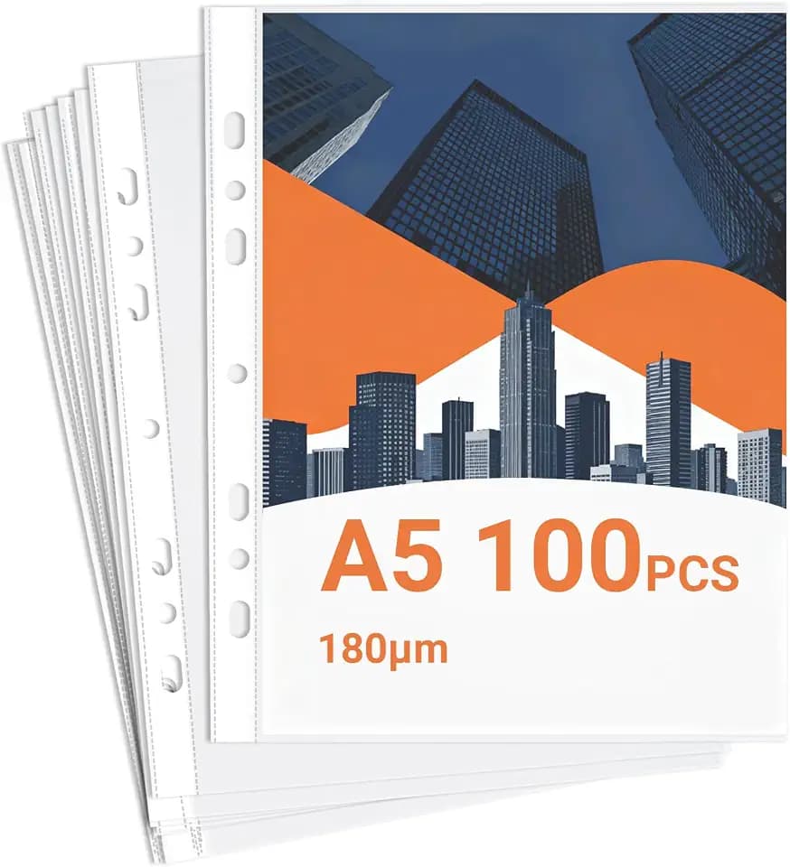100 Stück Klarsichthüllen A5 – Extra Starke Prospekthüllen aus 180µ PP-Kunststoff, Transparente DIN A5 Klarsichthüllen zum Schutz von Dokumenten, Papier & Akten