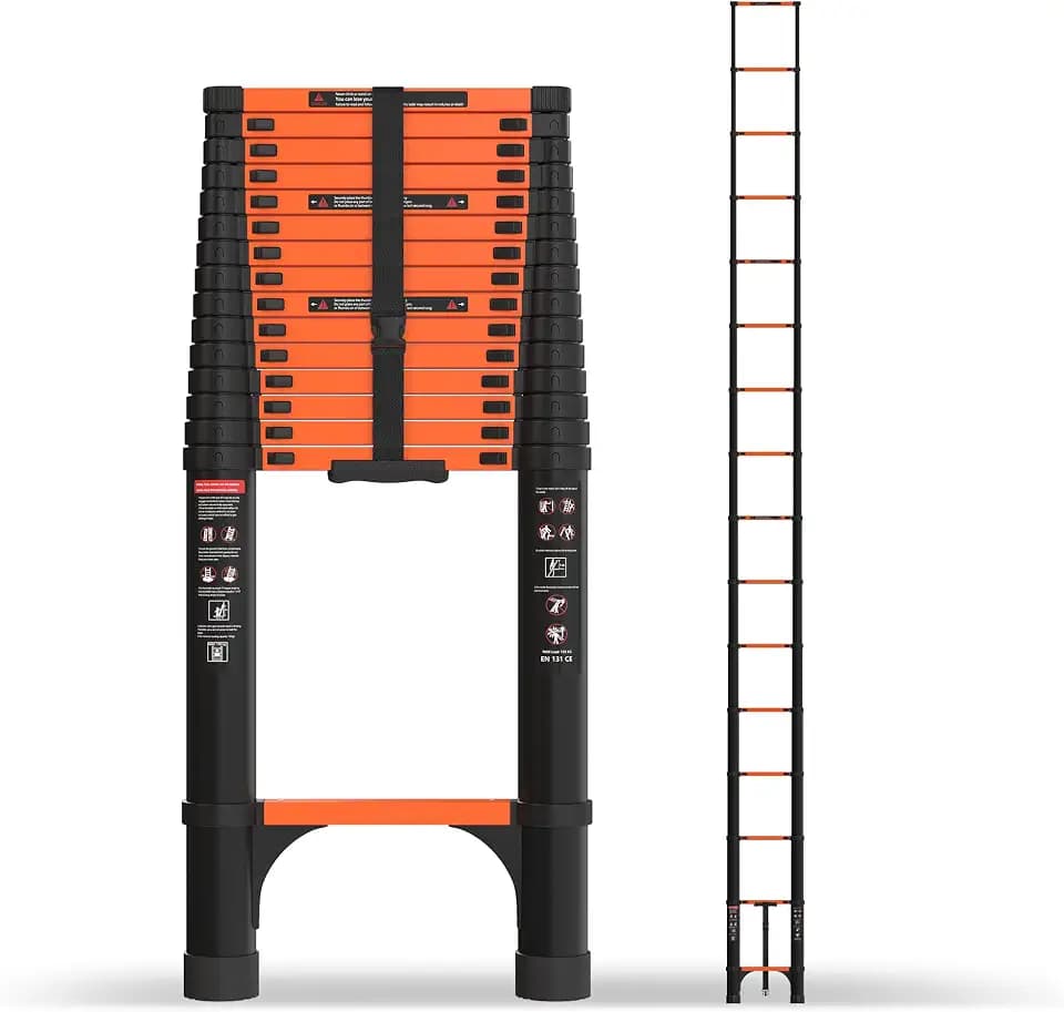 SINMEIRUN Telescoping Ladder, 20.3 FT, 330 lbs Capacity; Orange