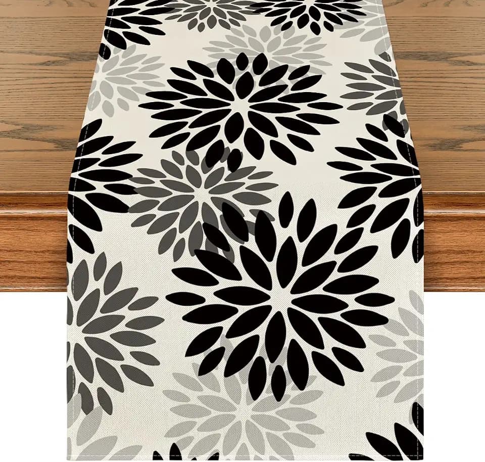 Artoid Mode Black Dahlia Floral Pinnata Halloween Table Runner, Fall Autumn Kitchen Dining Table Decoration for Home Party Decor 13x72 Inch