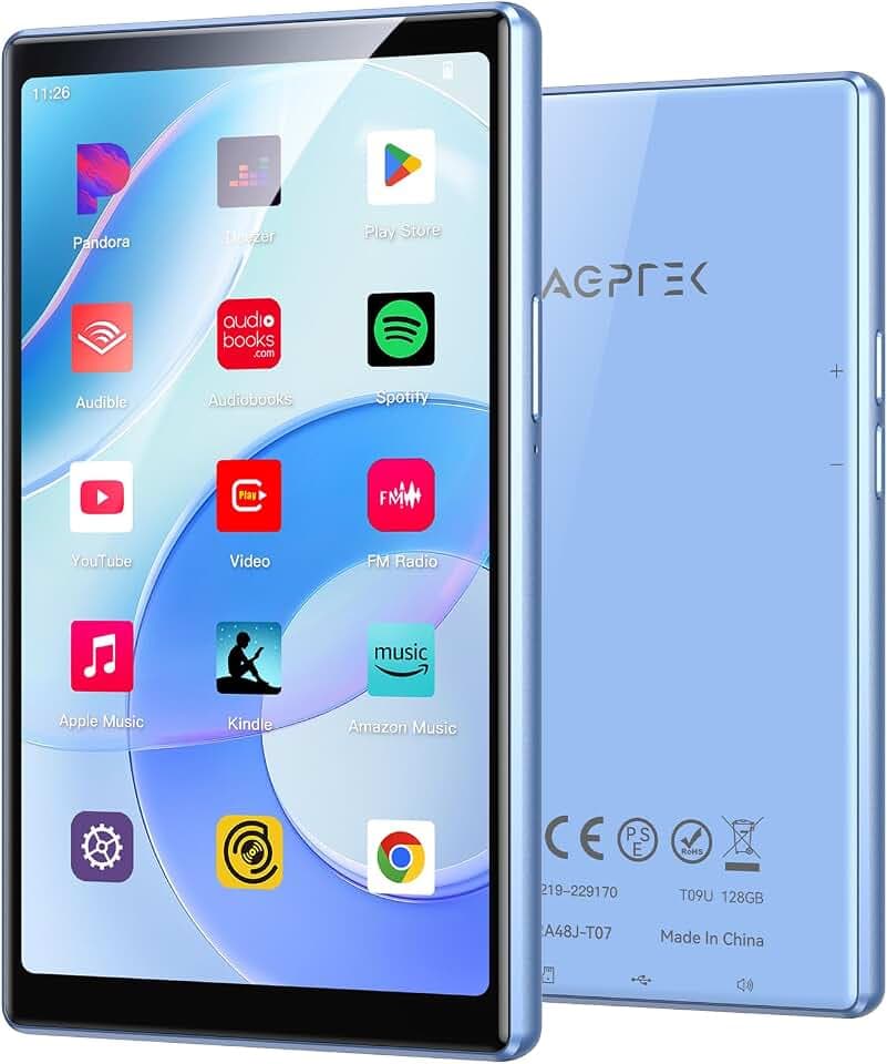 AGPTEK T09 5'' 128GB MP3 Player with Bluetooth and WiFi, Andriod 13 Player