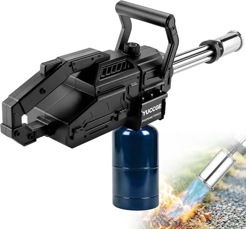 Propane Torch Gun, Adjustable Weed Burner with Piezo Ignition, Fits 1 lb Propane & MAP-Pro Cylinders, High Heat Torch for BBQ, Campfire, Roofing (Propane Tank Not Included)