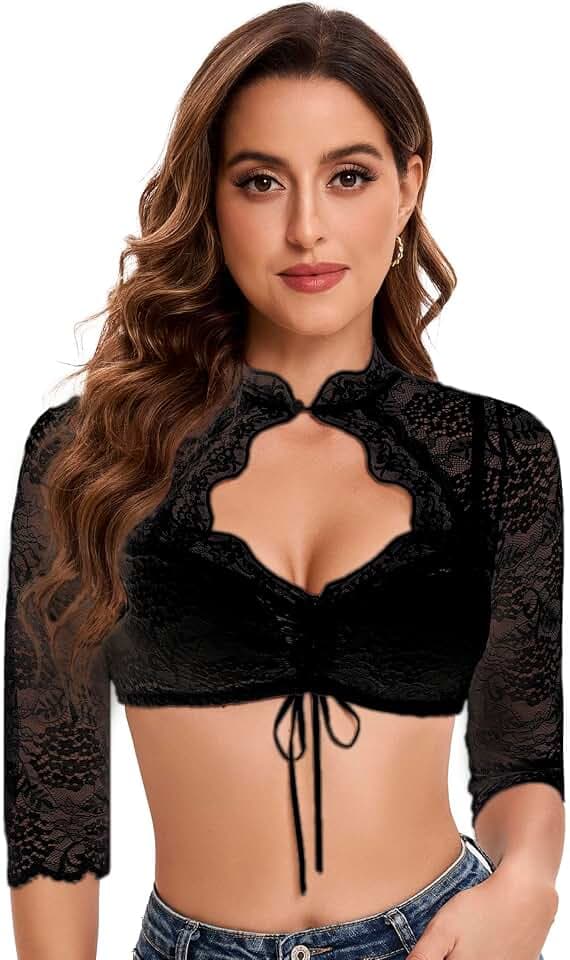 Goxozzy Dirndl Bluse Damen Oktoberfest Trachtenbluse Klassisch Elegant Langarm in Weiß und Schwarz Größe 34-44