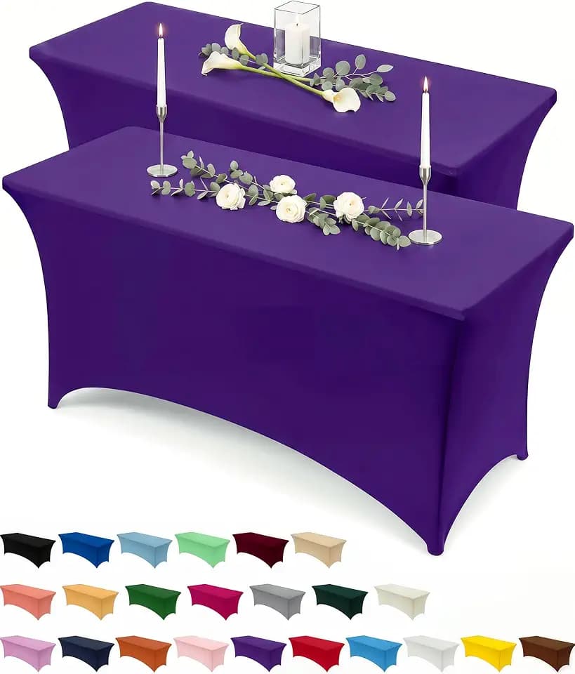 Utopia Kitchen Spandex Table Cloth 2 Pack [6FT, 72Lx30Wx30H Inch, Purple]