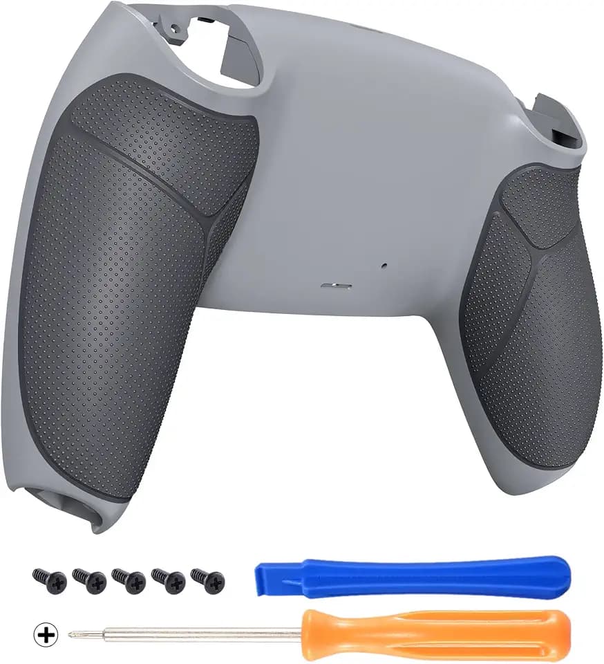 eXtremeRate Rückseite Abdeckung Case kompatibel mit ps5 Controller, Custom Backplate Gummiert Griff Rückgehäuse Shell Cover Ersatzteile für ps5 Controller BDM010/020/030-Neu Hoffnung Grau&Klassik Grau