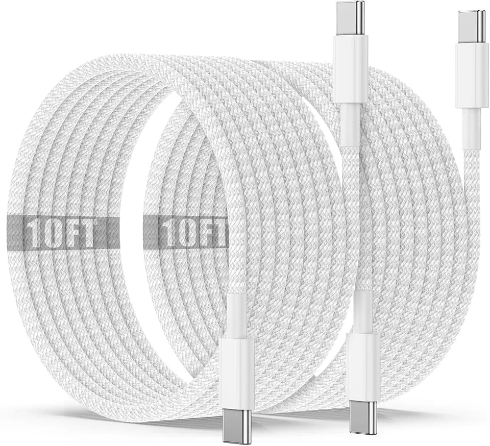 USB C to C Charging Cable 10ft, 60W Fast Type C to C Charger Cord Long for Apple iPhone Duo/18 Pro Max/17 Air/16 Pro Max/15 Plus, MacBook Pro 2023/2022/2021,iPad 12.9/11 inch/Mini/Air,Samsung Galaxy