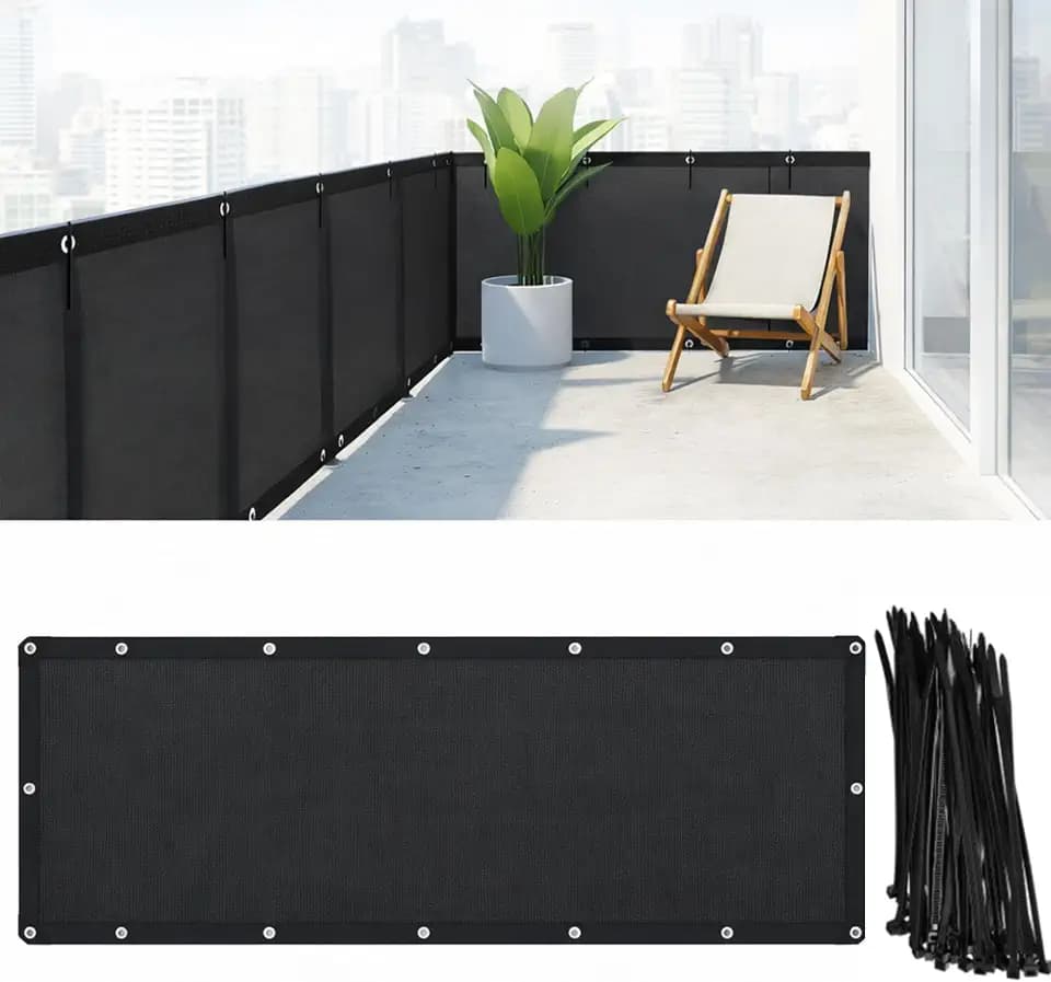 CroBlissful 1 Pcs 3' x 20' Balcony Privacy Screen Fence 85% UV Black