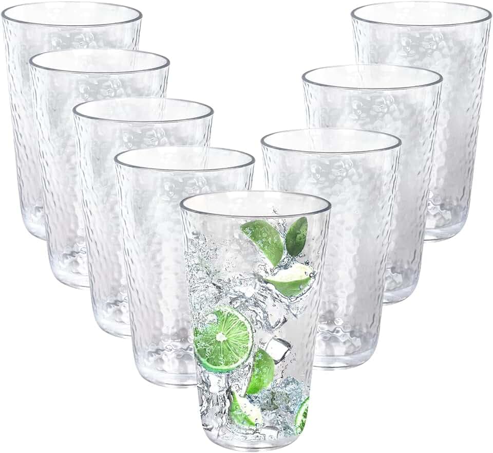 fulong 16 oz Plastic Highball Drinking Glasses, Set of 8 Water Beverage Tumbler Set, Unbreakable Plastic Cups for Soda, Juice, Iced Tea, Party, BPA-Free