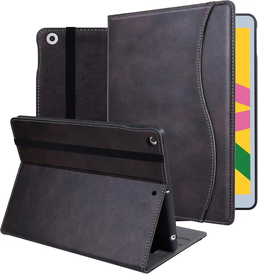 HFcoupe 10.2 Inch iPad Case for 9th 8th 7th Generation(2021/2020 / 2019), Multi-Angle Stand Protective Cover for iPad Gen 9 8 7, Auto Wake/Sleep Folio with Pencil Holder and Pocket, Coffee