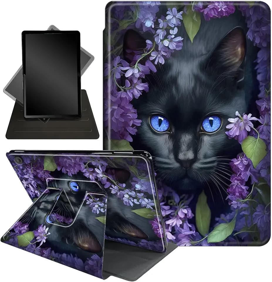 for Amazon Kindle Fire Max 11 Case (13th Generation, 2023 Release) 11",Mxfdegf 360 Degree Swiveling Stand Protective Cover with Auto Sleep/Wake,for All-New Fire 11 Max Tablet,Cute Black Cat Flower