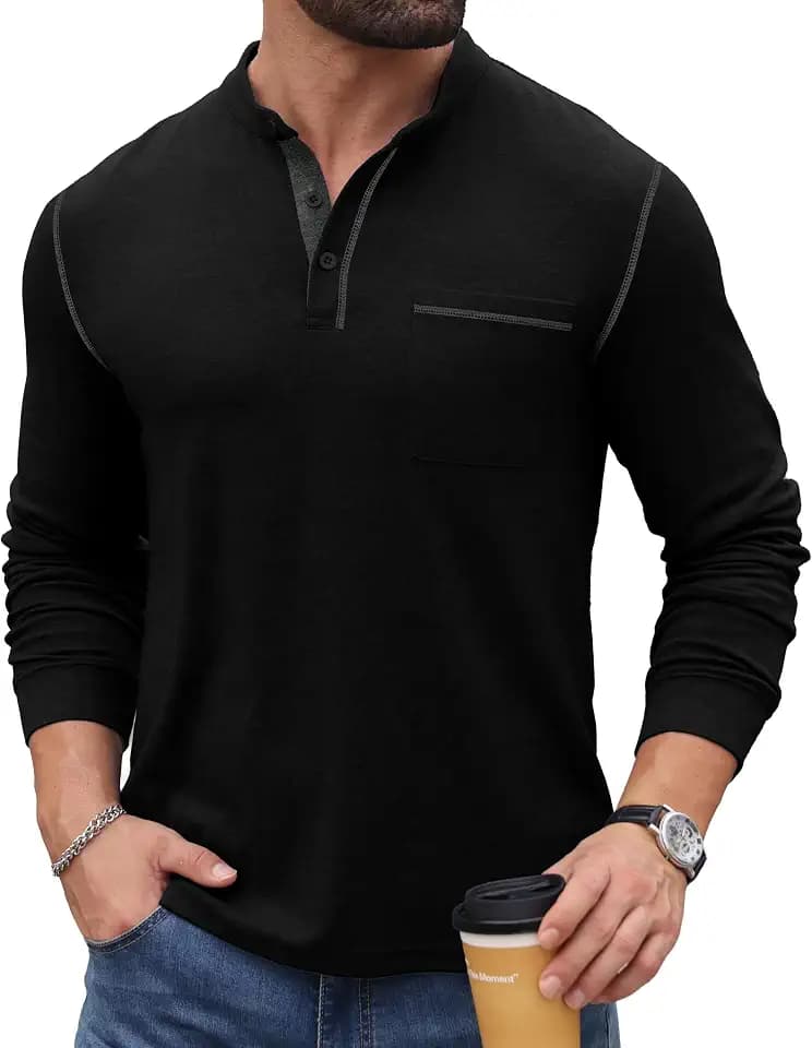 Sailwind Men's Henley Shirts Long Sleeve Button T-Shirt Casual Stylish Pullover Shirt with Pocket