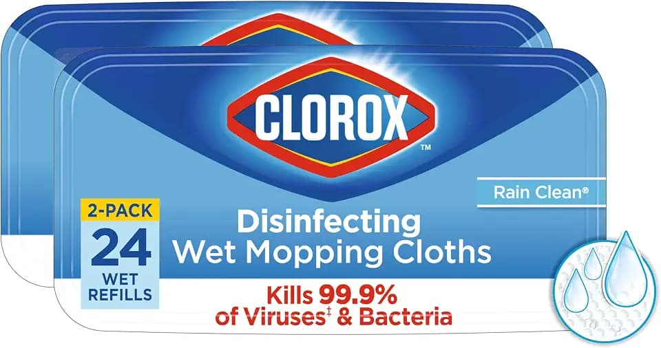 Clorox Disinfecting Wet Mopping Cloths, Rain Clean, 24 Ct., 2 Pack