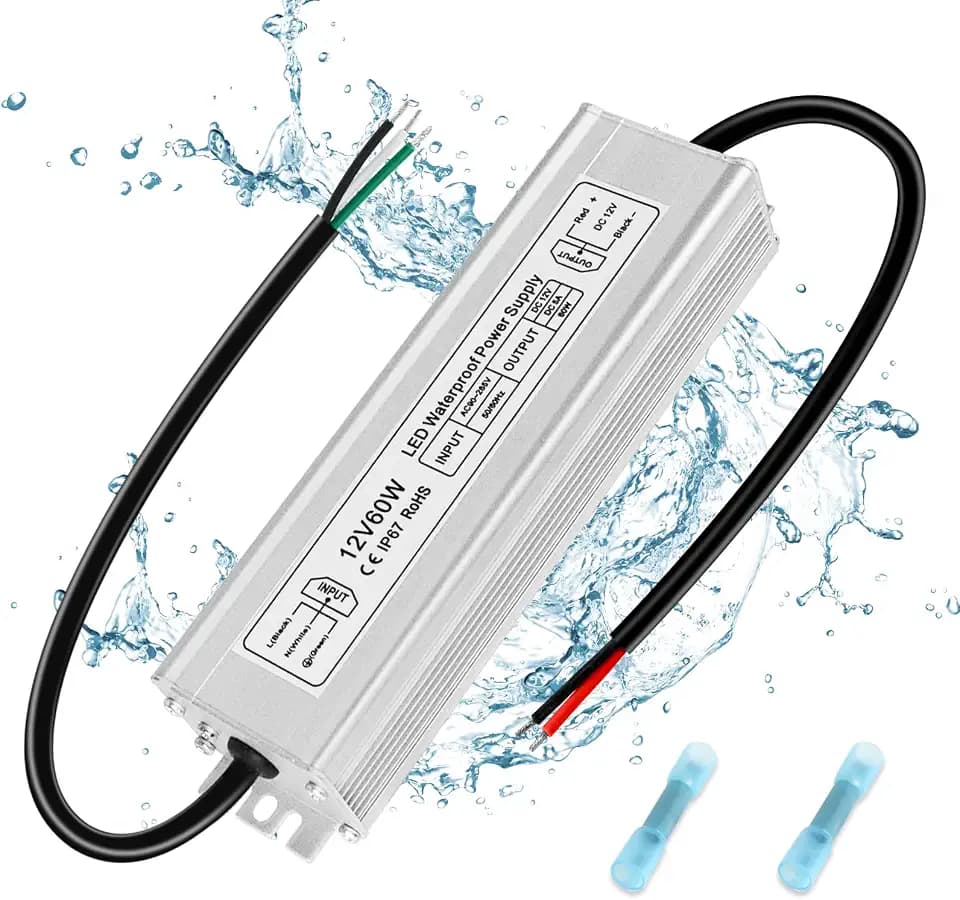 inShareplus 12V 60W Power Supply, IP67 Waterproof LED Driver, AC 100-240V to DC 12V Low Voltage Transformer with Plug, Constant Voltage Adapter for LED Strip Lights, Landscape Lighting, Outdoor Lights
