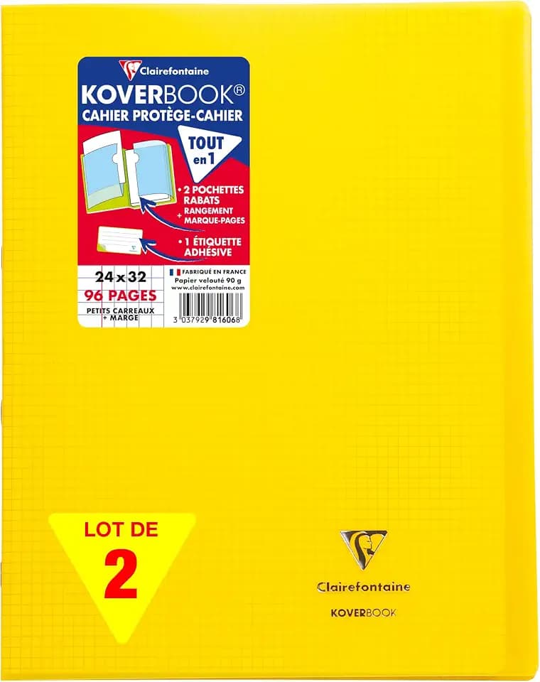 Clairefontaine 981606AMZC 2 Hefte Koverbook A4+ 48 Blatt kariert Rand Gelb