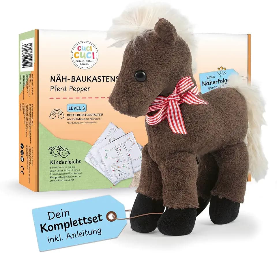 cuci cuci Näh-Baukastenset Motiv: Pferd Pepper | Erste Näherfolge garantiert für Kinder ab 5 Jahren, Komplettset mit allem, was Du zum Nähen brauchst | Fördert Kreativität & Geschicklichkeit