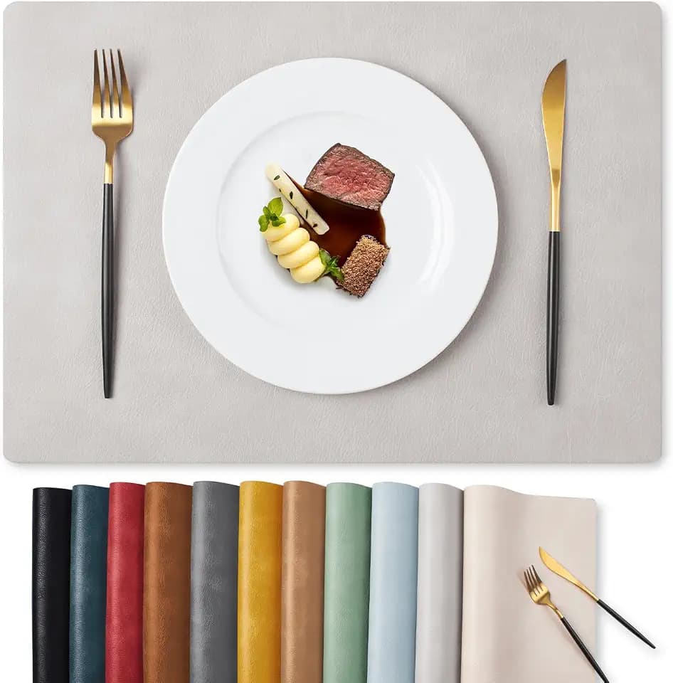 MOSAYT Vinyl Faux Leather Placemats, Set of 6, Light Grey