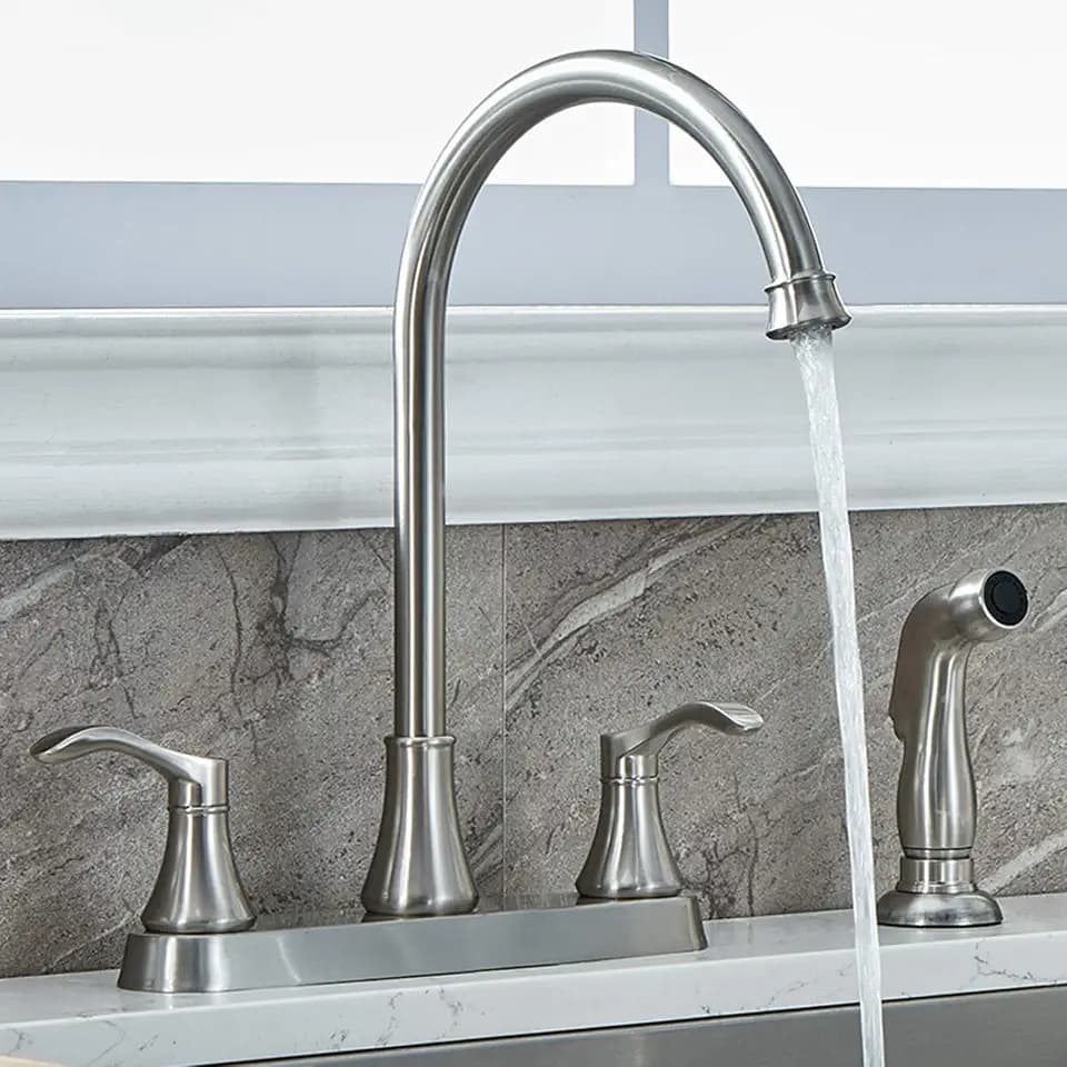 Kitchen Faucet with Side Sprayer, Brushed Nickel, 2 Handle 4 Hole