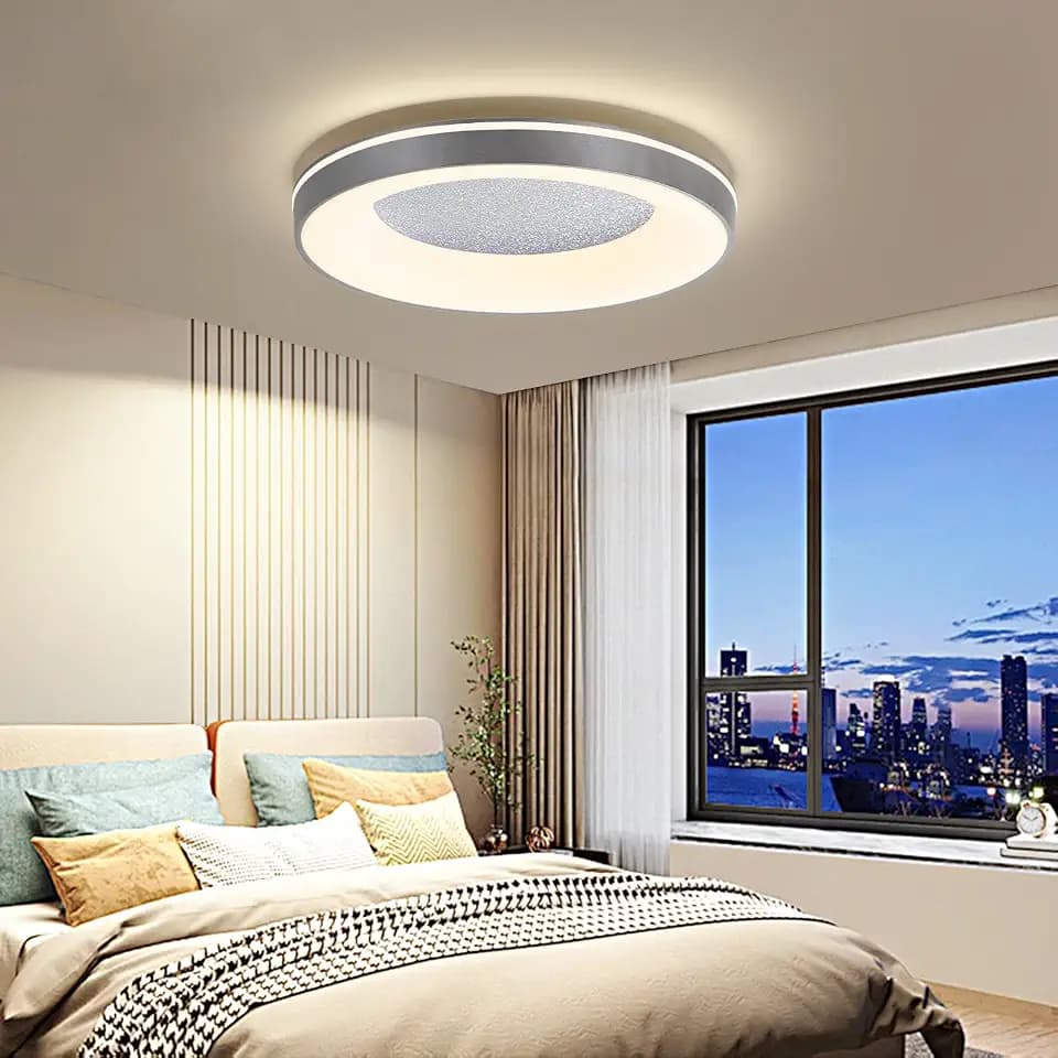 Mikeru Graue Deckenleuchte 40cm, LED Ring Deckenleuchte Nicht Dimmbare Deckenleuchten 3000K/4500K/6500K Wohnzimmer Lampe Decke Fernbedienung Nicht Enthalten für Büro, Küche