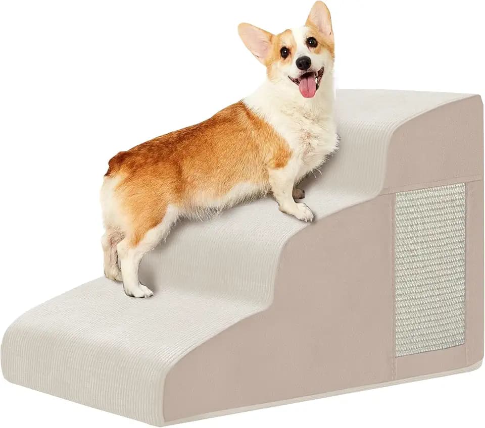 Ahpmeoa Dog Stairs for Small Dogs 15.7" H, Dog Ramp for Bed, 3-Step, Beige