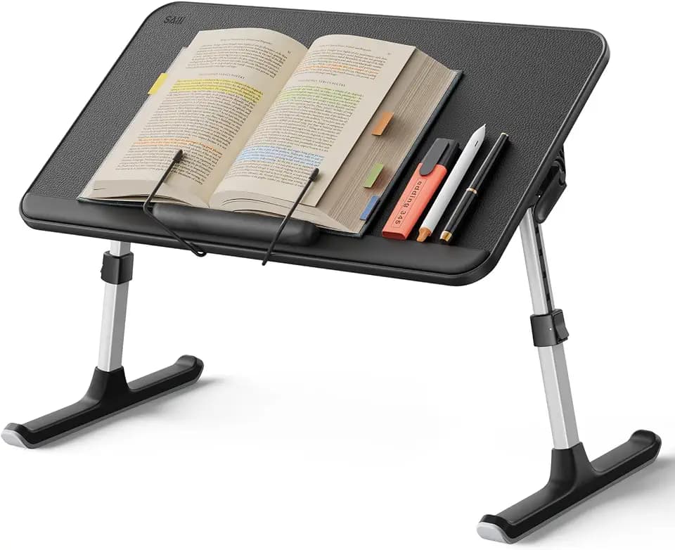 SAIJI Book Stand for Reading Hands Free with Page Paper Clips in Bed Laptop Desk Table